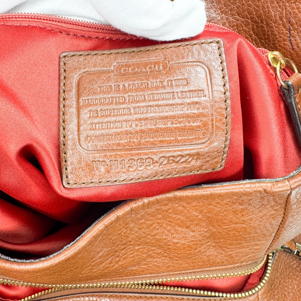 Madison Phoebe 26224 Coach Pebbled Leather Shoulder Bag Cognac Brown Red Lining - Picture 8 of 14